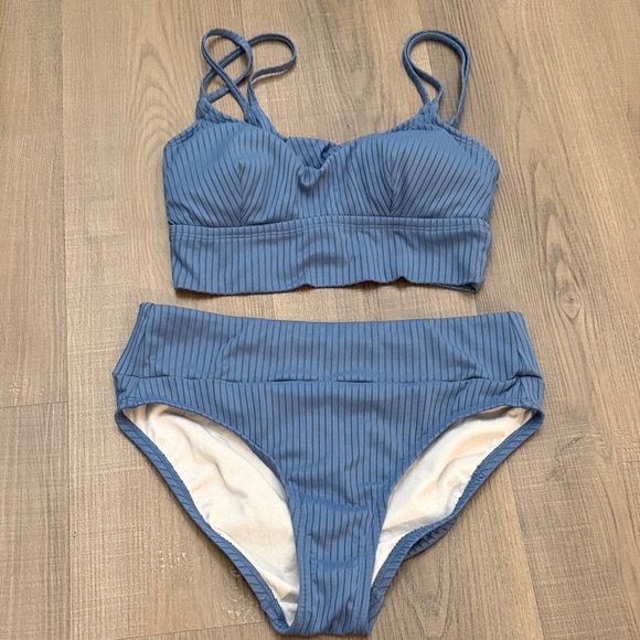 Blue Ribbed Bikini Set - Picture 1 of 1